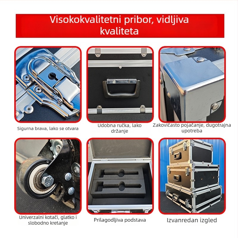 Kutija od aluminijske legure za precizne instrumente i opremu, EVA materijal, crna otporna na udarce kutija za pohranu, višefunkcionalna