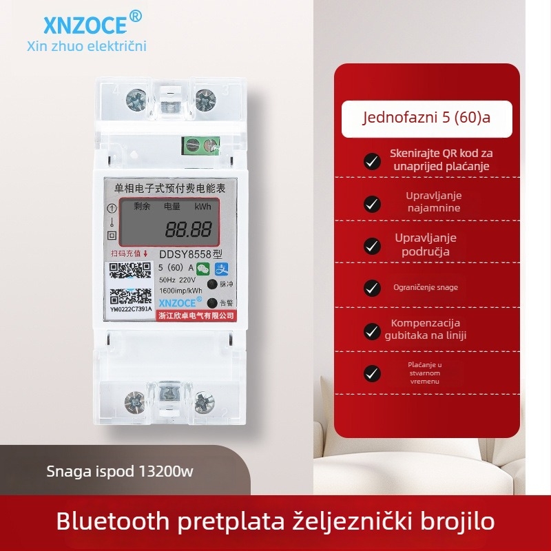 Xinzhuo Inteligentni predplaćeni elektromjer s očitanjem QR koda, 4G daljinsko očitanje, Bluetooth, jednofazni, za kuće u najmu