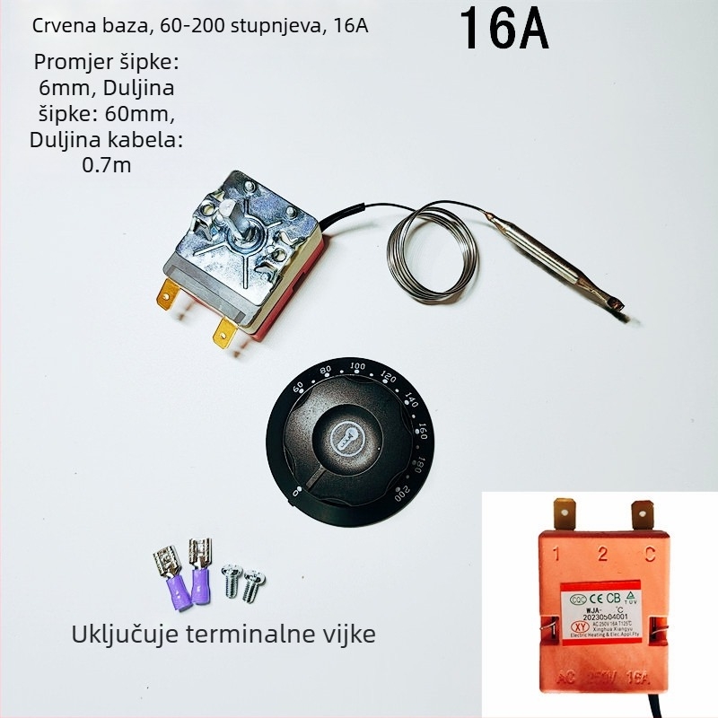 Gumbasti termostatski prekidač za električnu pećnicu i fritu, mehanički regulator temperature, 220V fiksna montaža