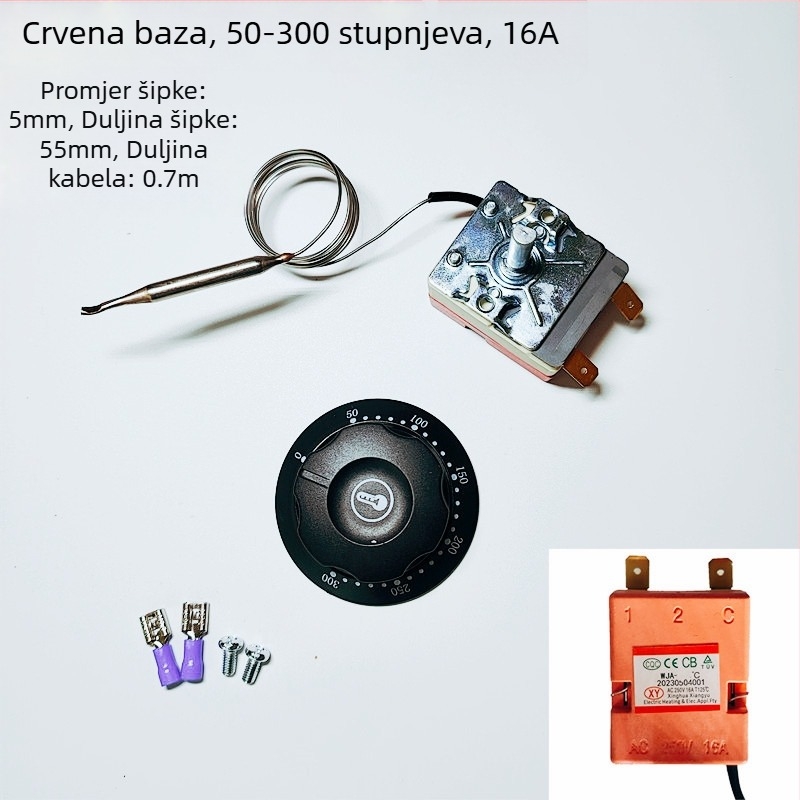 Gumbasti termostatski prekidač za električnu pećnicu i fritu, mehanički regulator temperature, 220V fiksna montaža
