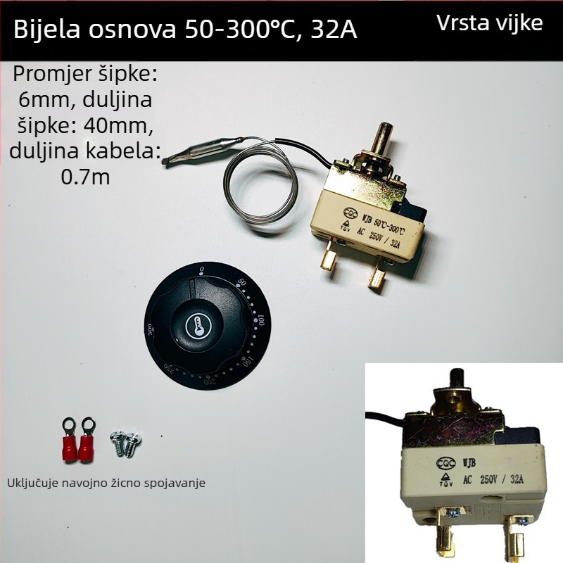 Gumbasti termostatski prekidač za električnu pećnicu i fritu, mehanički regulator temperature, 220V fiksna montaža