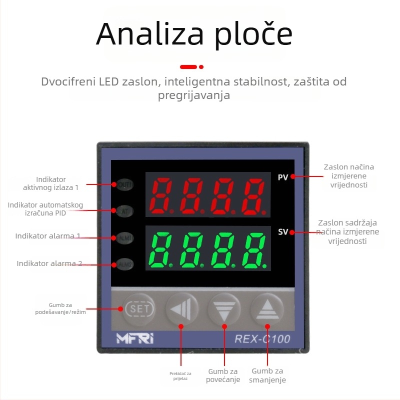 REX-C100 Temperaturni regulator, model C100FK02-MV*AN AB, inteligentan PID, 220V, digitalni zaslon