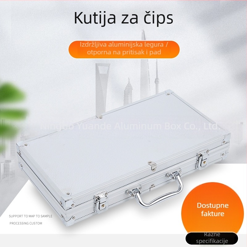 Kutija za žetone od aluminijske legure s baršunastom ambalažom i konstrukcijom od ploče gustoće — prijenosna kutija za zabavu