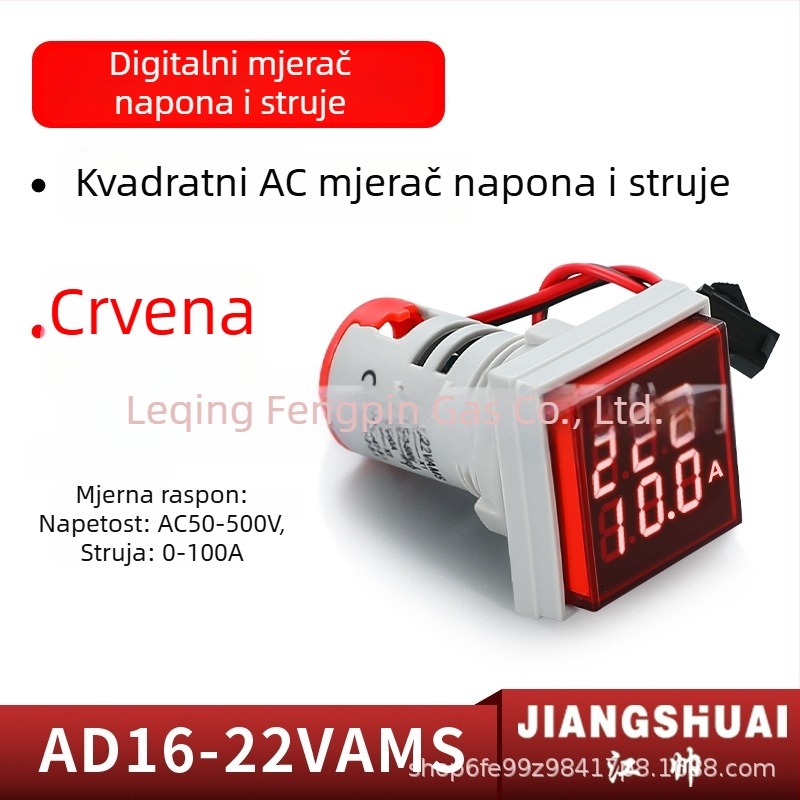 AD16-22VAMS mjerac napona i struje s dvostrukim prikazom, digitalni cijevni zaslon, raspon 50-500V, visoka preciznost, otvor za ugradnju 22 mm