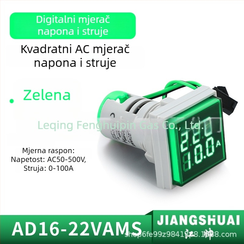 AD16-22VAMS mjerac napona i struje s dvostrukim prikazom, digitalni cijevni zaslon, raspon 50-500V, visoka preciznost, otvor za ugradnju 22 mm