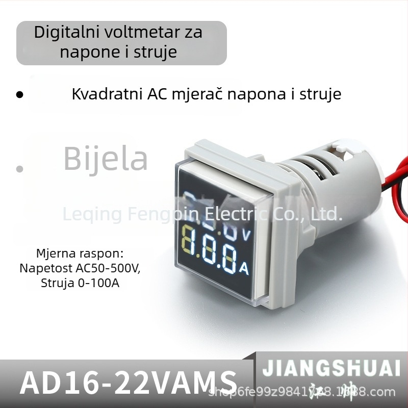AD16-22VAMS mjerac napona i struje s dvostrukim prikazom, digitalni cijevni zaslon, raspon 50-500V, visoka preciznost, otvor za ugradnju 22 mm