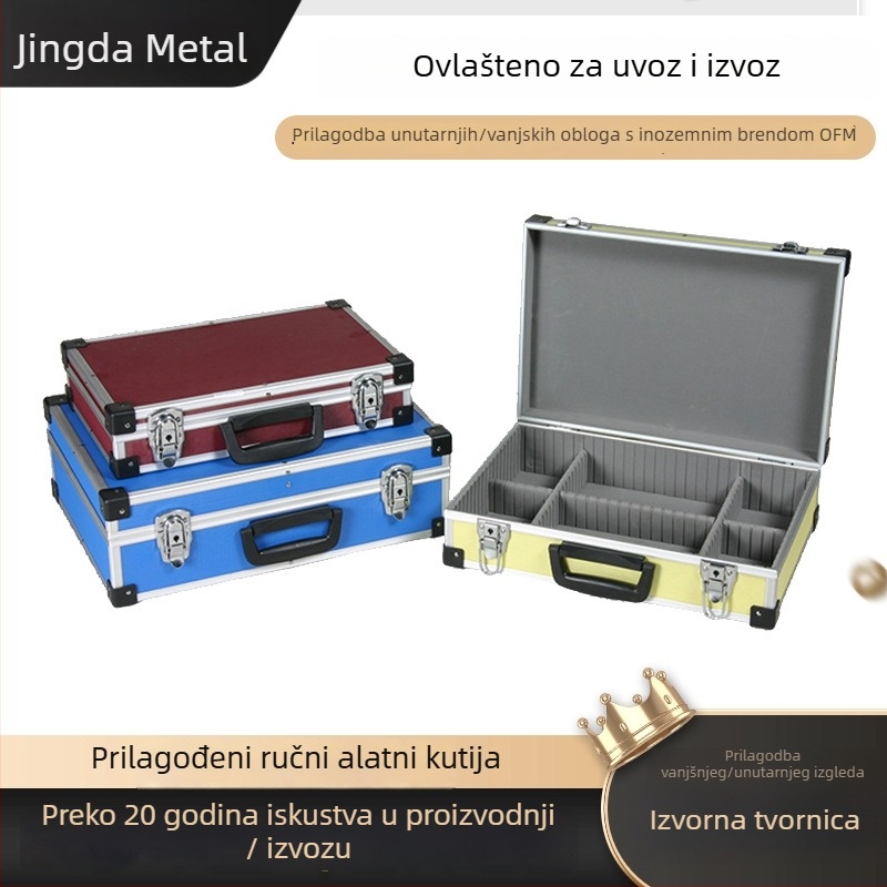 Prijenosna metalna kutija za alat iz aluminijske legure, otporna na udarce, trodijelni set alata za izlaganje opreme