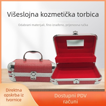 Višeslojna kozmetička kutija s flokiranim unutrašnjim dijelom, aluminijski okvir, ABS vanjska strana, prenosni dizajn, velika kapaciteta