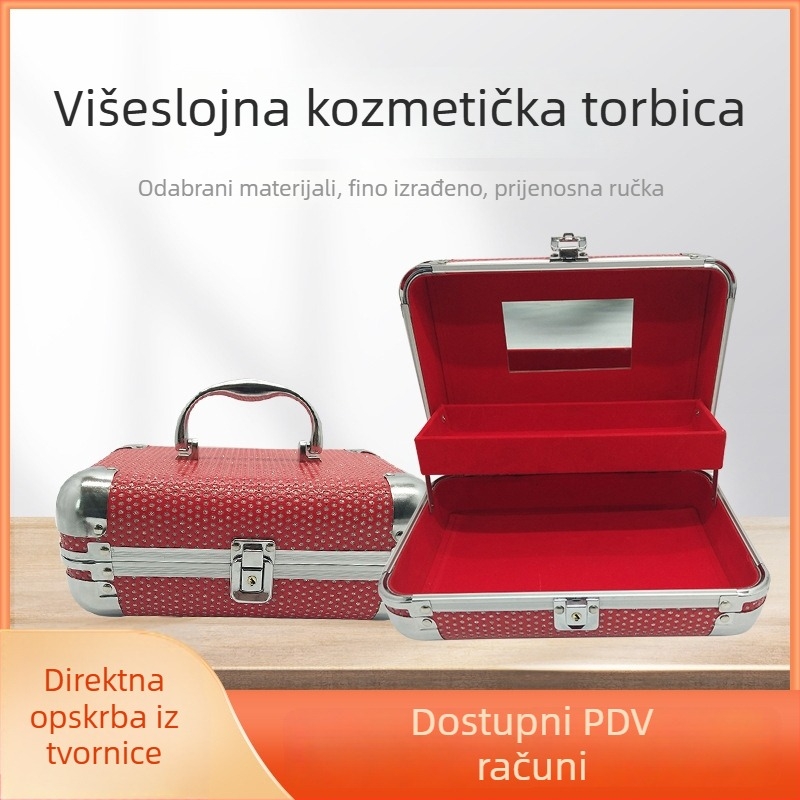 Višeslojna kozmetička kutija s flokiranim unutrašnjim dijelom, aluminijski okvir, ABS vanjska strana, prenosni dizajn, velika kapaciteta