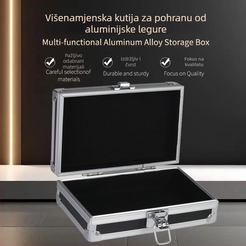 Crna kutija za alate od aluminijskog legura, višefunkcionalna, prijenosna za vanjska putovanja