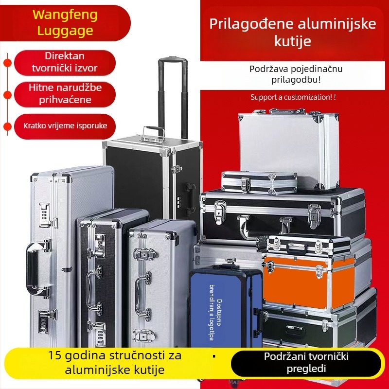 Prilagodljivi kovčeg od aluminijske legure – prijenosna kutija za instrumente sa zaključavanjem, avijacijski stil, vanjska upotreba