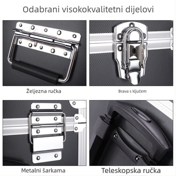 Aluminijska kutija za alat s vučnom šipkom i univerzalnim kotačićima — mobilni pretinac za montažu i popravak, skladište za beauty instrumente