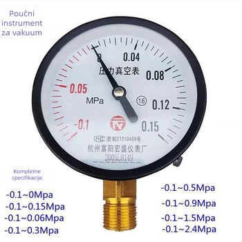 Dijafragmatski tlakmjer za vakuum i pozitivan/negativan tlak, model YZ100*-0.1-0.15 MPa