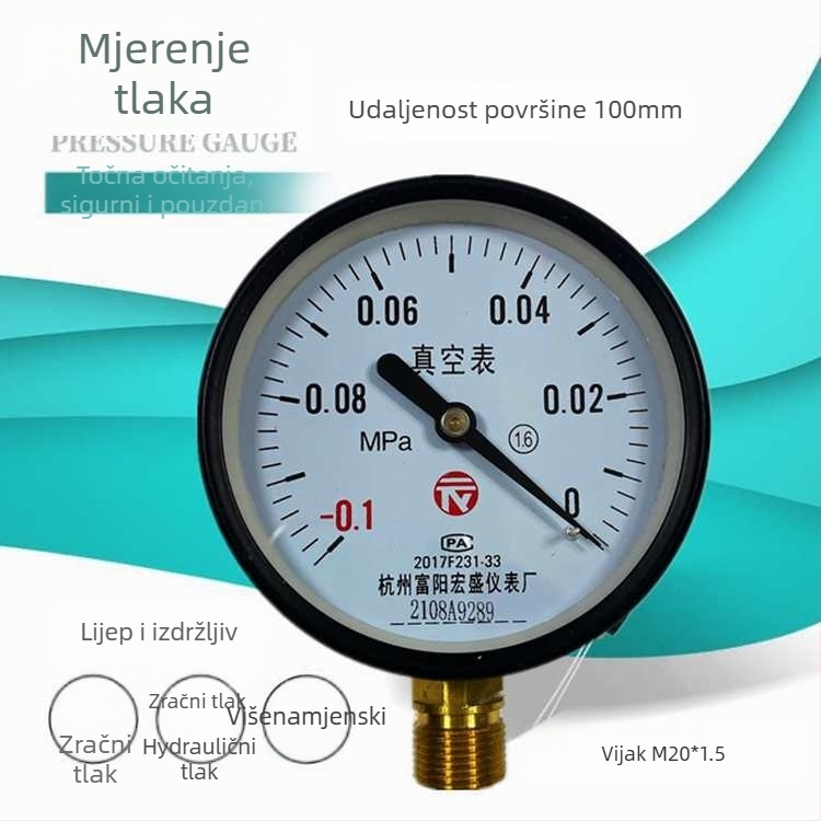Dijafragmatski tlakmjer za vakuum i pozitivan/negativan tlak, model YZ100*-0.1-0.15 MPa