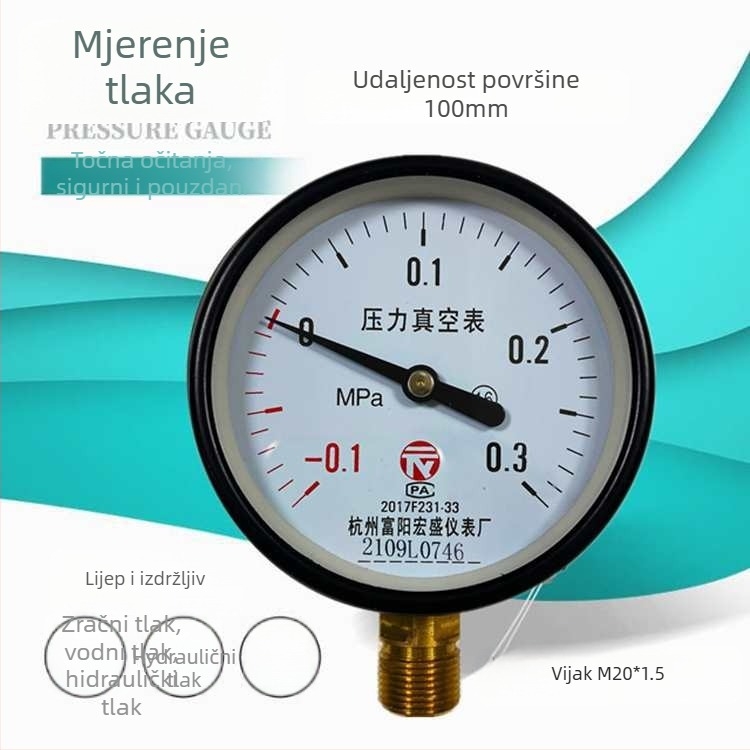 Dijafragmatski tlakmjer za vakuum i pozitivan/negativan tlak, model YZ100*-0.1-0.15 MPa