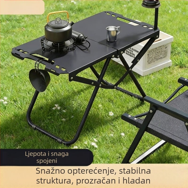 Vanjski sklopivi set stola i stolice za kampiranje, taktički stol, prijenosan s brzim otvaranjem (Materijal: visoko ugljična čelika; Stil: taktički/retro; Kategorija: sklopivi stolovi i stolice; Značka: ovlaštena privatna marka)