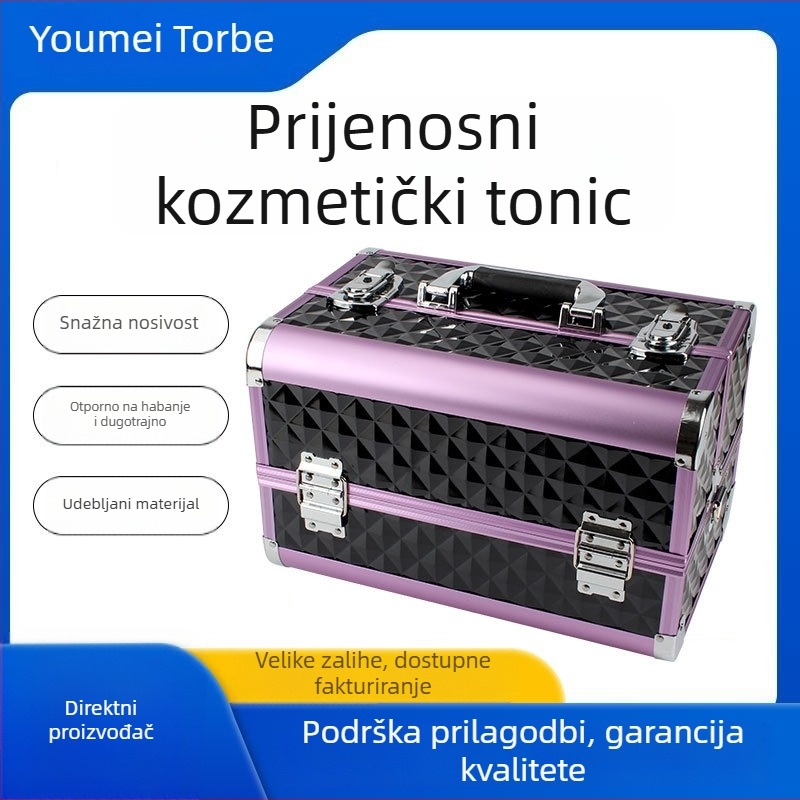 Kutija za kozmetiku i alate od aluminijske legure, višeslojna, s ključem, velika kapaciteta, proširiva