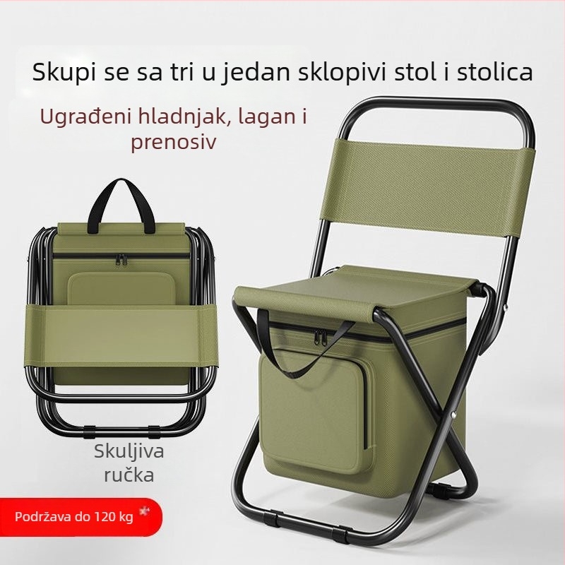 Prijenosna vanjska sklopiva stolica s vrećom za led, maskirni uzorak, željezna konstrukcija, sklopiva, tri u jedan