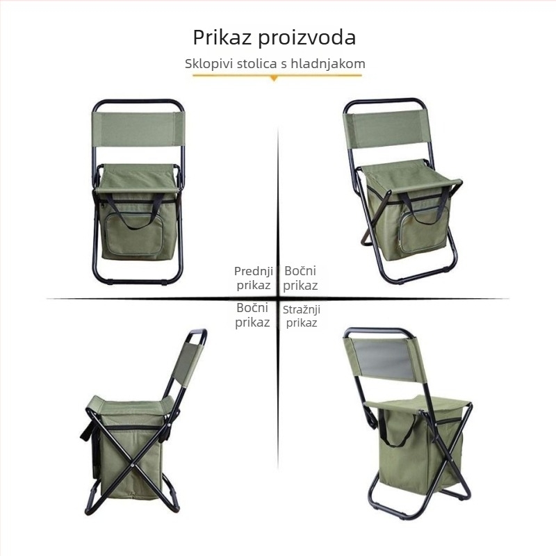 Prijenosna vanjska sklopiva stolica s vrećom za led, maskirni uzorak, željezna konstrukcija, sklopiva, tri u jedan