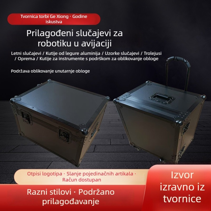 Čvrsta aluminijska kutija za instrumente i opremu, vodootporna, otporna na udarce, s teleskopskom ručkom