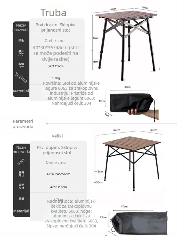 Vanjska sklopiva mini stol – aluminijska legura, sklopiva, prilagodljiva, dvostupanjska regulacija, lagan za kampiranje