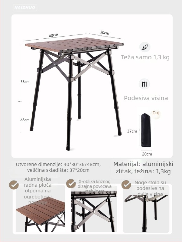 Vanjska sklopiva mini stol – aluminijska legura, sklopiva, prilagodljiva, dvostupanjska regulacija, lagan za kampiranje