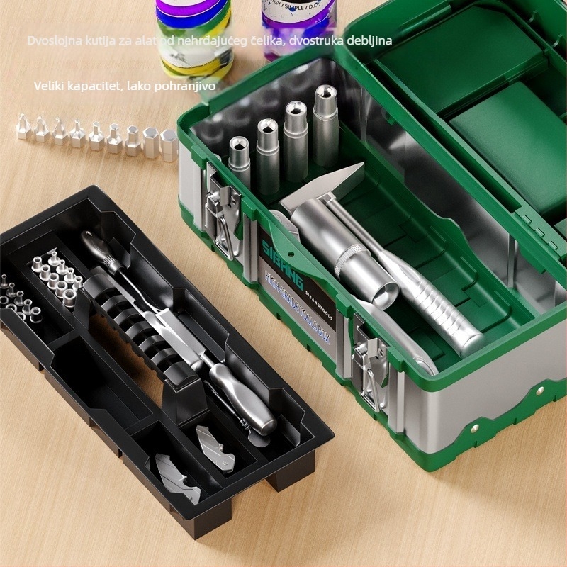 Span Tools prenosna dvostruka kutija za alate od plastike i čelika za dom i automobil