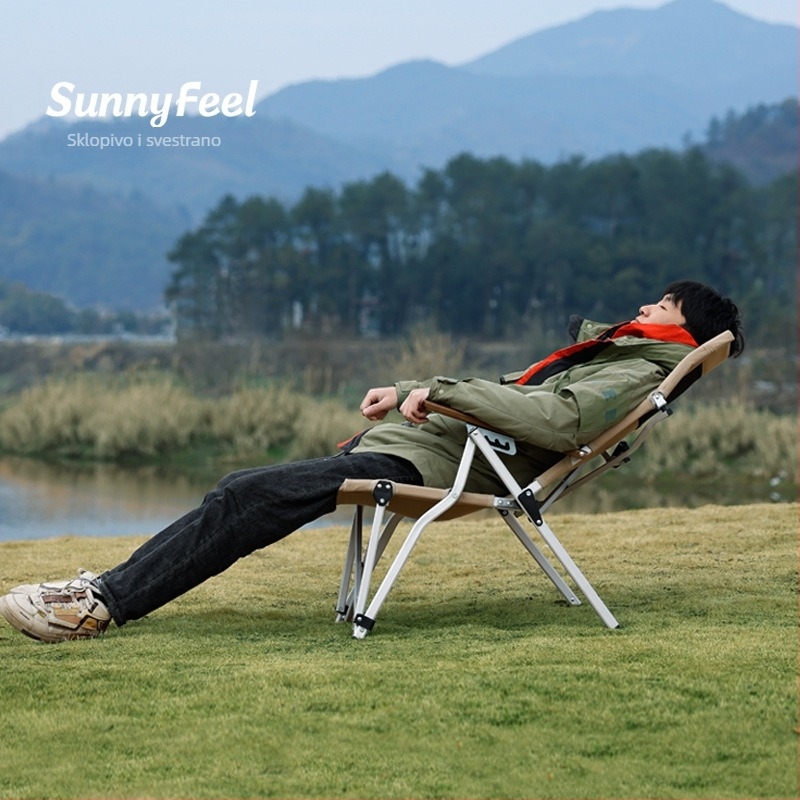 sunnyfeel Vanjska sklopiva kamping stolica s podesivim naslonom, aluminijska legura, četiri razine podešavanja