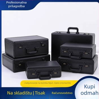 Plastična kutija za alate s višestrukim mehanizmima zaključavanja: kombinirani, ključni i klik-zatvarač; pamukasta unutarnja podstava.