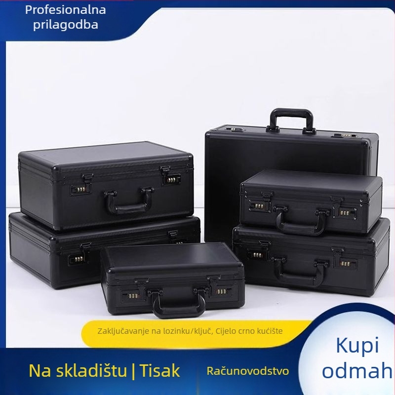 Plastična kutija za alate s višestrukim mehanizmima zaključavanja: kombinirani, ključni i klik-zatvarač; pamukasta unutarnja podstava.