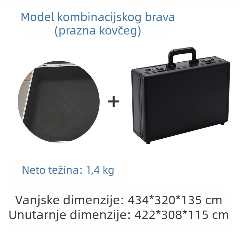 Plastična kutija za alate s višestrukim mehanizmima zaključavanja: kombinirani, ključni i klik-zatvarač; pamukasta unutarnja podstava.