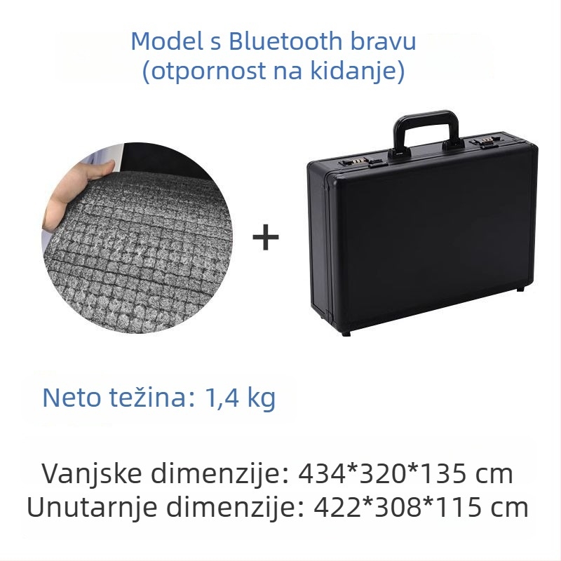 Plastična kutija za alate s višestrukim mehanizmima zaključavanja: kombinirani, ključni i klik-zatvarač; pamukasta unutarnja podstava.