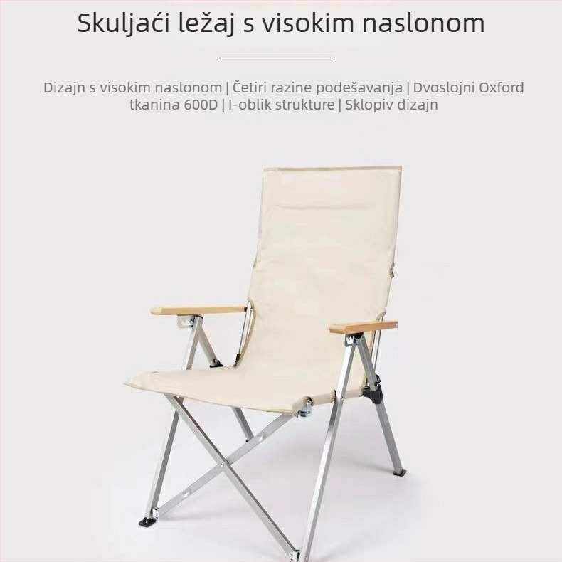 Sklopivi visoki naslonjač za vanjsku upotrebu Sea Dog stil – okvir od karbonskog čelika i Oxford platna, lagan za nošenje