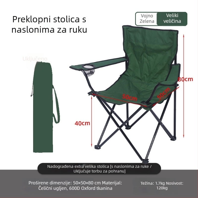 Sklopiva vanjska stolica s naslonom, direktor-stil, od karbonskog čelika, za kampiranje i plažu