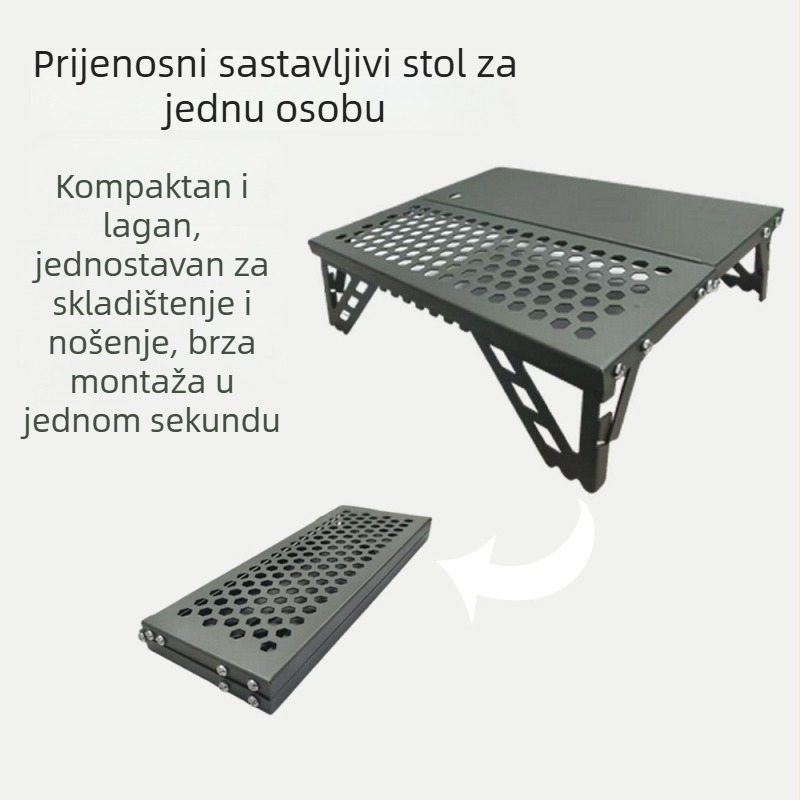 Željezni sklopivi stol za kampiranje i planinarenje, prijenosni, za jednu osobu, sklopiv, s mogućnošću prilagodbe