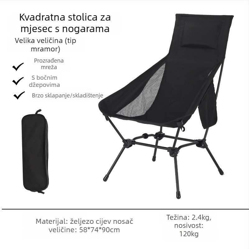 Sklopivi set stola i stolica za kampiranje s naslonom, željezni okvir, težina 2,5 kg