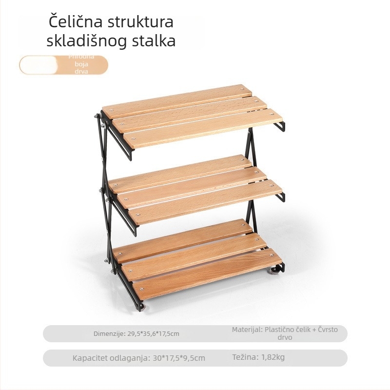 Trostruko sklopivi stol od masivnog drveta za kampiranje i polica za pohranu (Brand: Hike Mount; Materijal: Masivno drvo; Sloj: 3; Podrijetlo: Zhejiang)