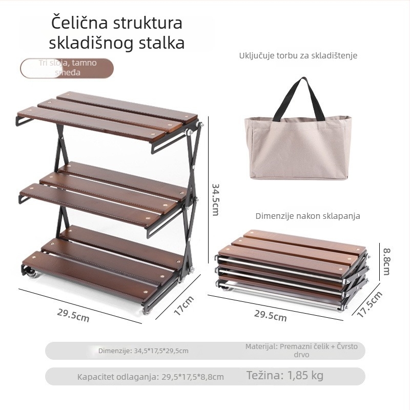 Trostruko sklopivi stol od masivnog drveta za kampiranje i polica za pohranu (Brand: Hike Mount; Materijal: Masivno drvo; Sloj: 3; Podrijetlo: Zhejiang)