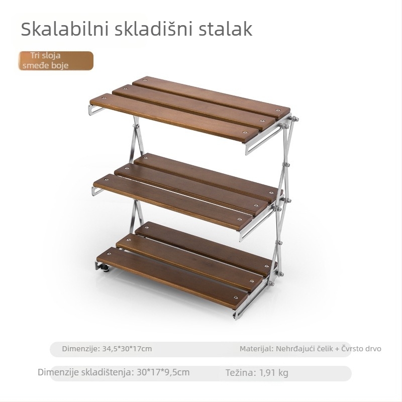 Trostruko sklopivi stol od masivnog drveta za kampiranje i polica za pohranu (Brand: Hike Mount; Materijal: Masivno drvo; Sloj: 3; Podrijetlo: Zhejiang)