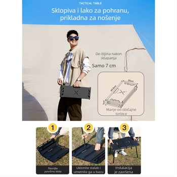 Sklopivi stol za kampiranje, aluminijska legura, taktički stil