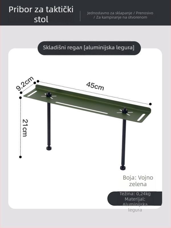 Sklopivi stol za kampiranje, aluminijska legura, taktički stil