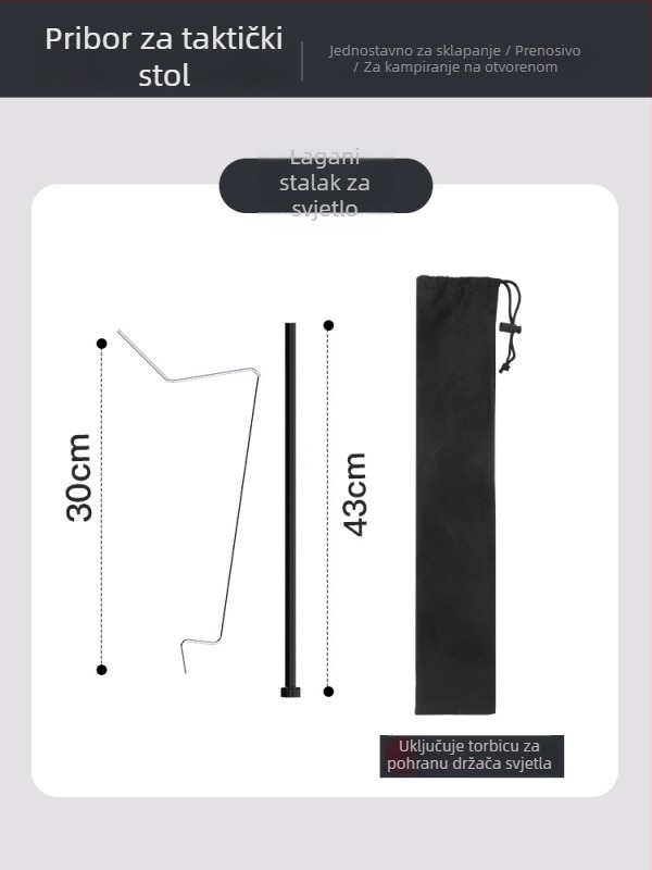 Sklopivi stol za kampiranje, aluminijska legura, taktički stil