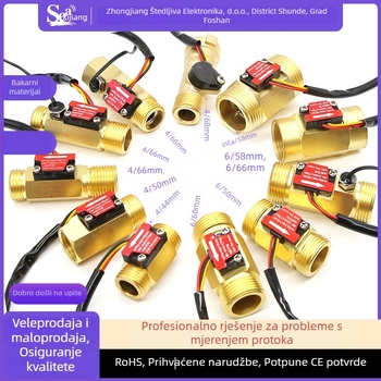 Hall-efekt senzor protoka vode, bakreno tijelo 1/2 in, bakrena priključnica 3/4 in, turbinski mjerač protoka, raspon 1-25 L/min