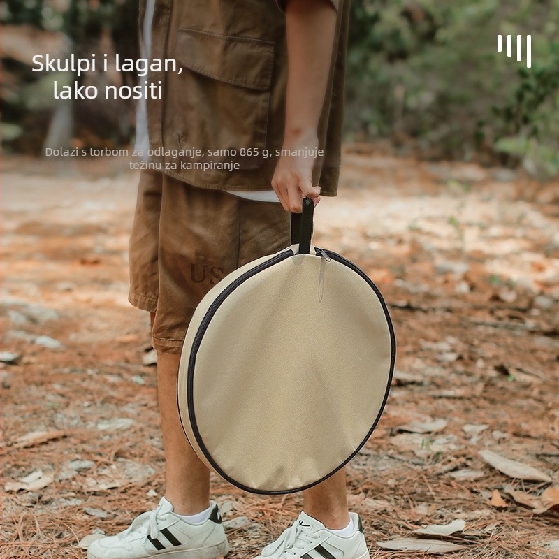 Prenosni kamping stol s podesivom visinom, okruglom ABS plohom i sklopivim trojnožnim nogama