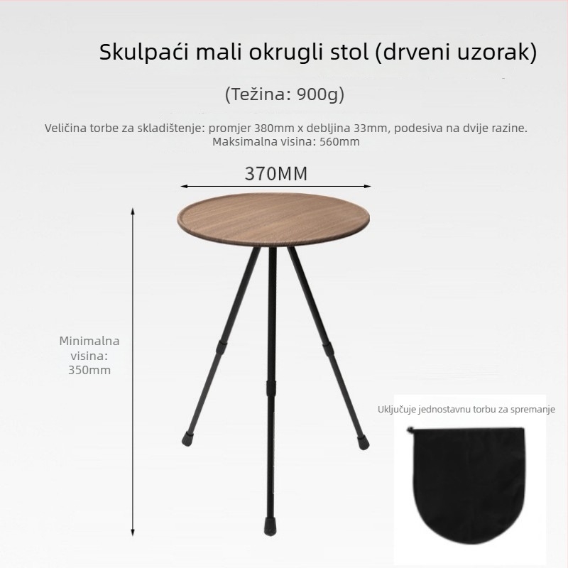 Prenosni kamping stol s podesivom visinom, okruglom ABS plohom i sklopivim trojnožnim nogama
