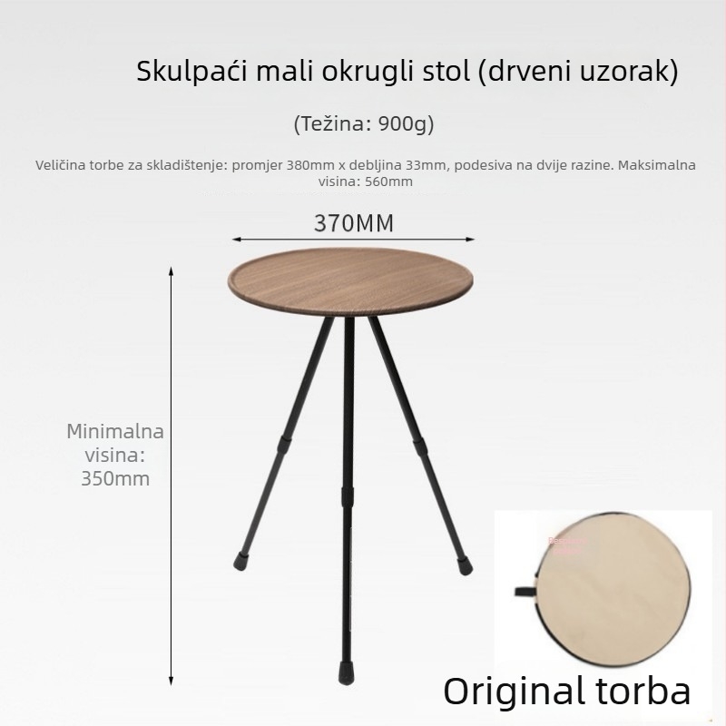 Prenosni kamping stol s podesivom visinom, okruglom ABS plohom i sklopivim trojnožnim nogama