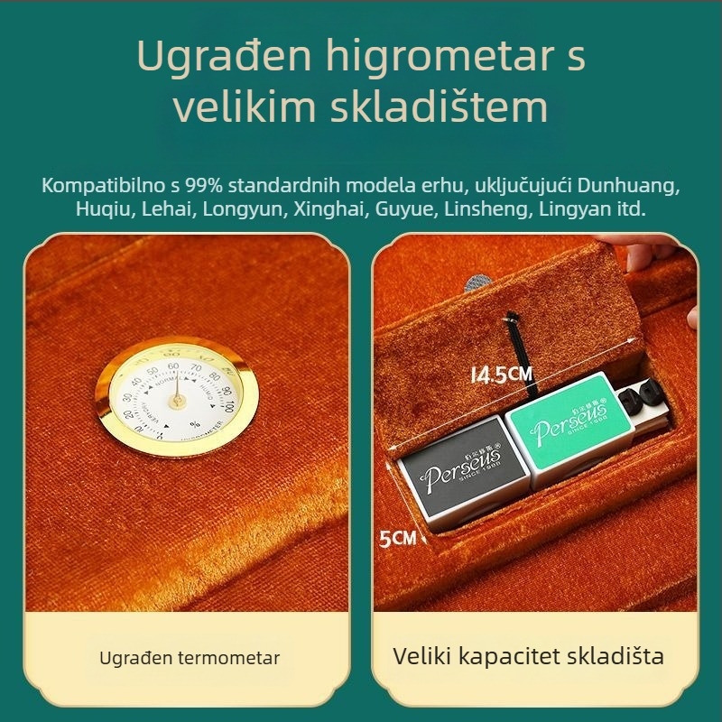 Erhu kutija od kože s uzorkom krokodila, ruksak‑kutija za erhu s higrometrom, standardna univerzalna verzija