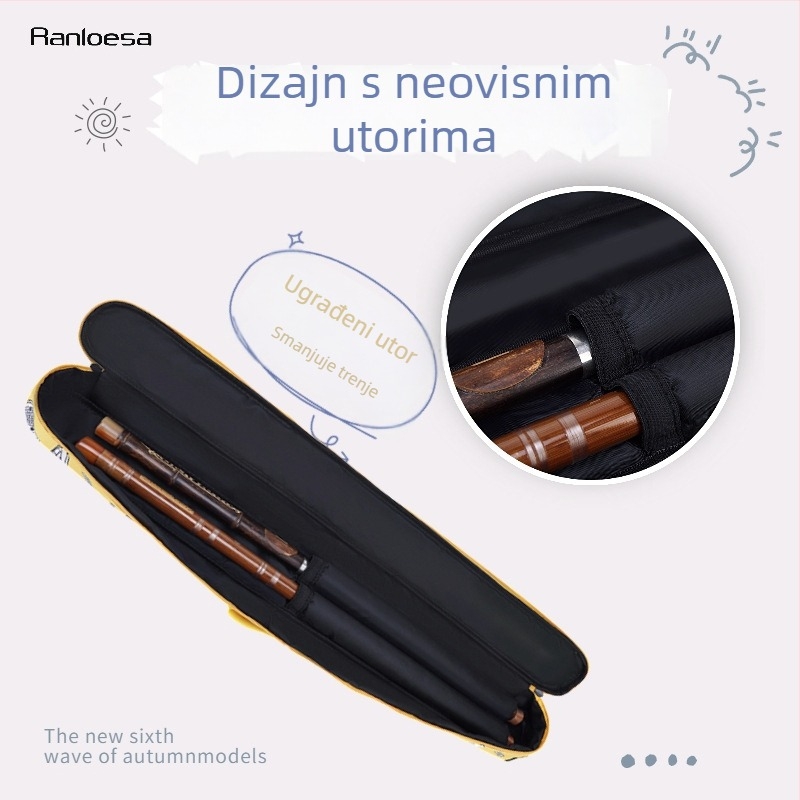 Torba za bambusovu flautu, ojačana za 2 ili 4 flauta, duljine 60–75 cm, preko ramena ili ručno nošenje, prijenosna i lagana