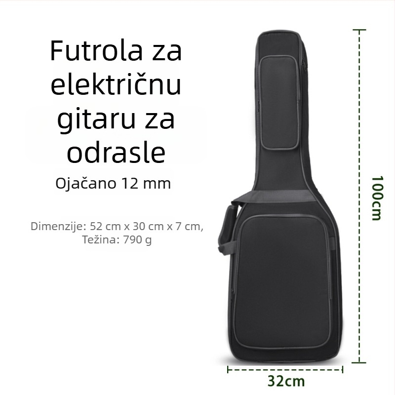 Dječja torba za električnu gitaru, Oxford platno, unutarnji dio otporan na udarce, zakrivljena naramnica, džep za ID, unisex, spremna za privatnu marku