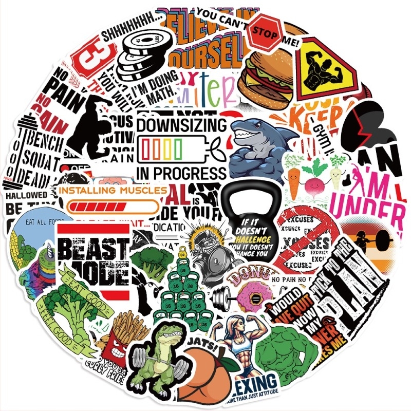 Set naljepnica – 50 vodootpornih grafiti dizajna s motivacijom za fitness, samoljepljive, DIY dekor za gitaru, laptop i prtljagu